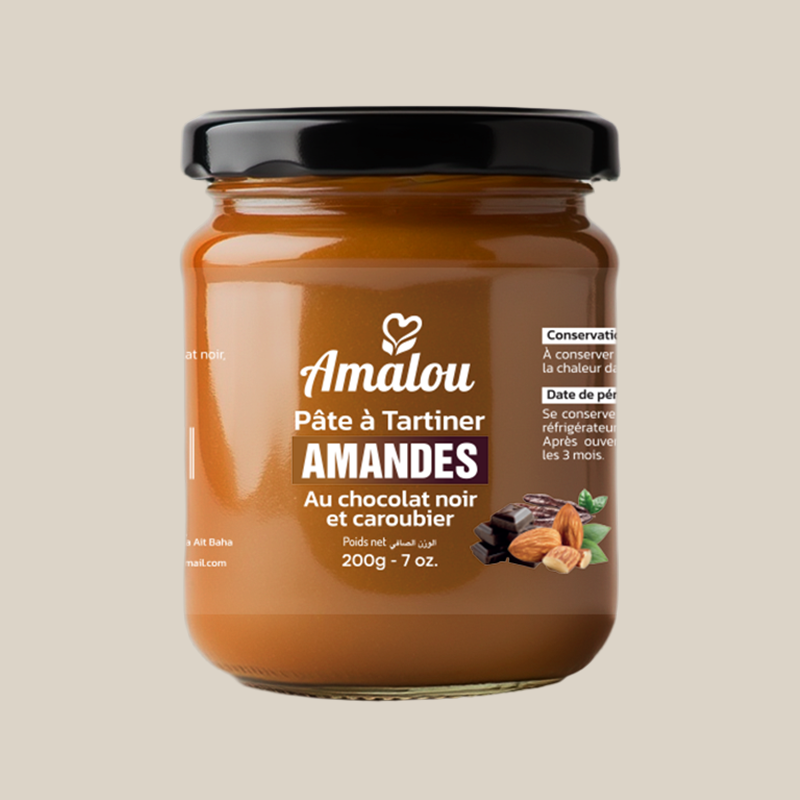 Pâte à Tartiner Amandes au Chocolat Noir & Caroubier – La Gourmande (200g)